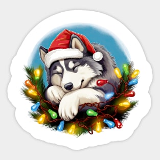 Lazy Siberian Husky Dog at Christmas Sticker